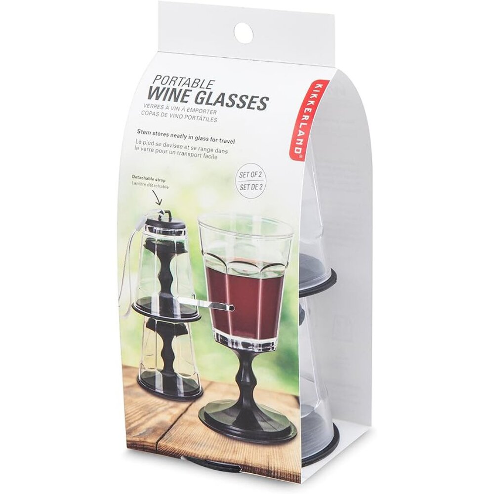 Kikkerland Stacking Wine Glass, Black, Set of 2 Picnic Ready! NIP New
